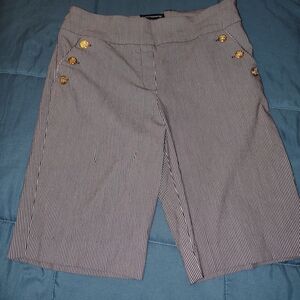 Counterparts Black and White Striped Capris with Gold Buttons